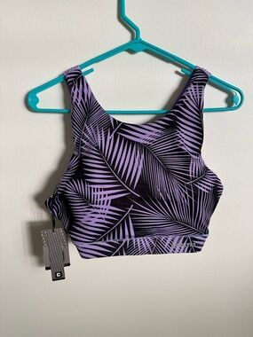 The Chestee Black and Purple Palm-Print Sports Bra